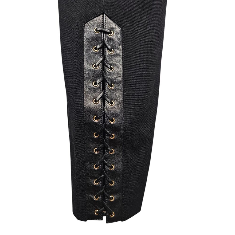 EMILIO PUCCI Black Ponte Knit Pants Women 14 Lambskin Laceup Side Panels Stretch